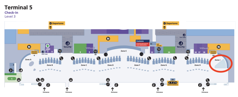 ロンドン・ヒースロー空港ターミナル５・ザ・ファーストウィングの地図