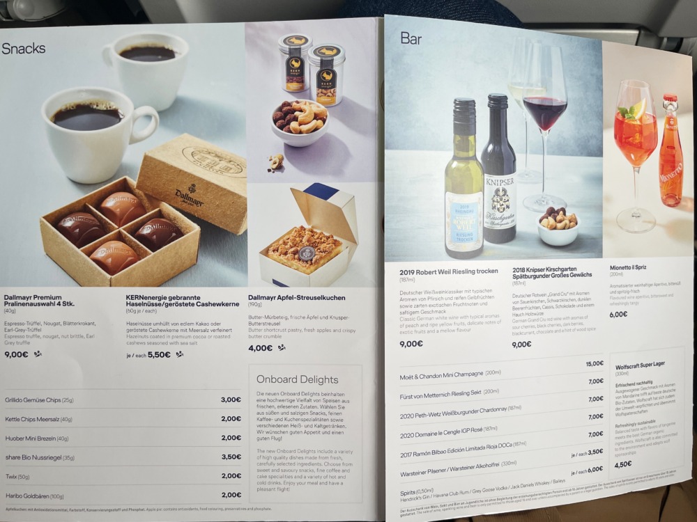 ルフトハンザビジネスクラス搭乗記・フランクフルトからミュンヘンへ・機内食のカタログの中み