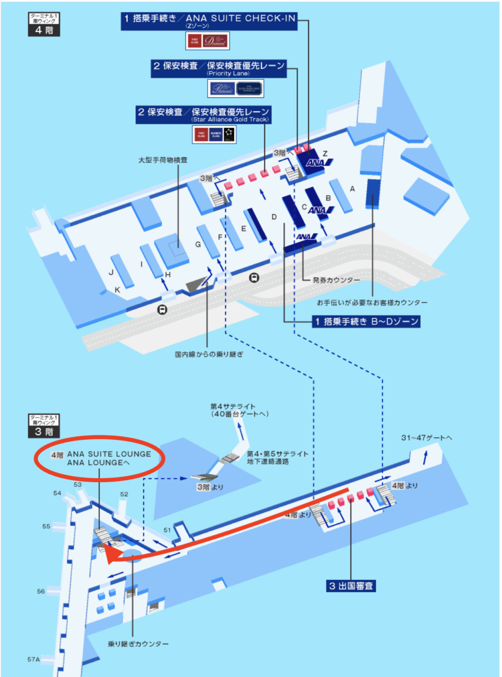 成田空港ANAラウンジ第5サテライトへのアクセス