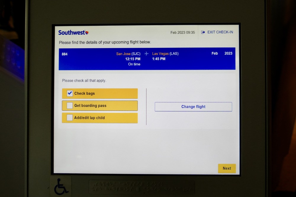 サウスウエスト航空チェックイン・選択画面