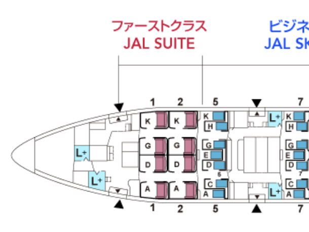 JAL国際線ファーストクラス搭乗記・羽田空港第3ターミナル・搭乗口前JAL国際線ファーストクラス搭乗記・シートマップ