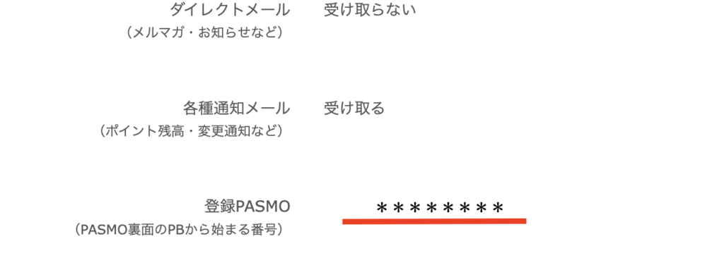 メトポ公式サイト・マイページに登録PASMOが表示されている