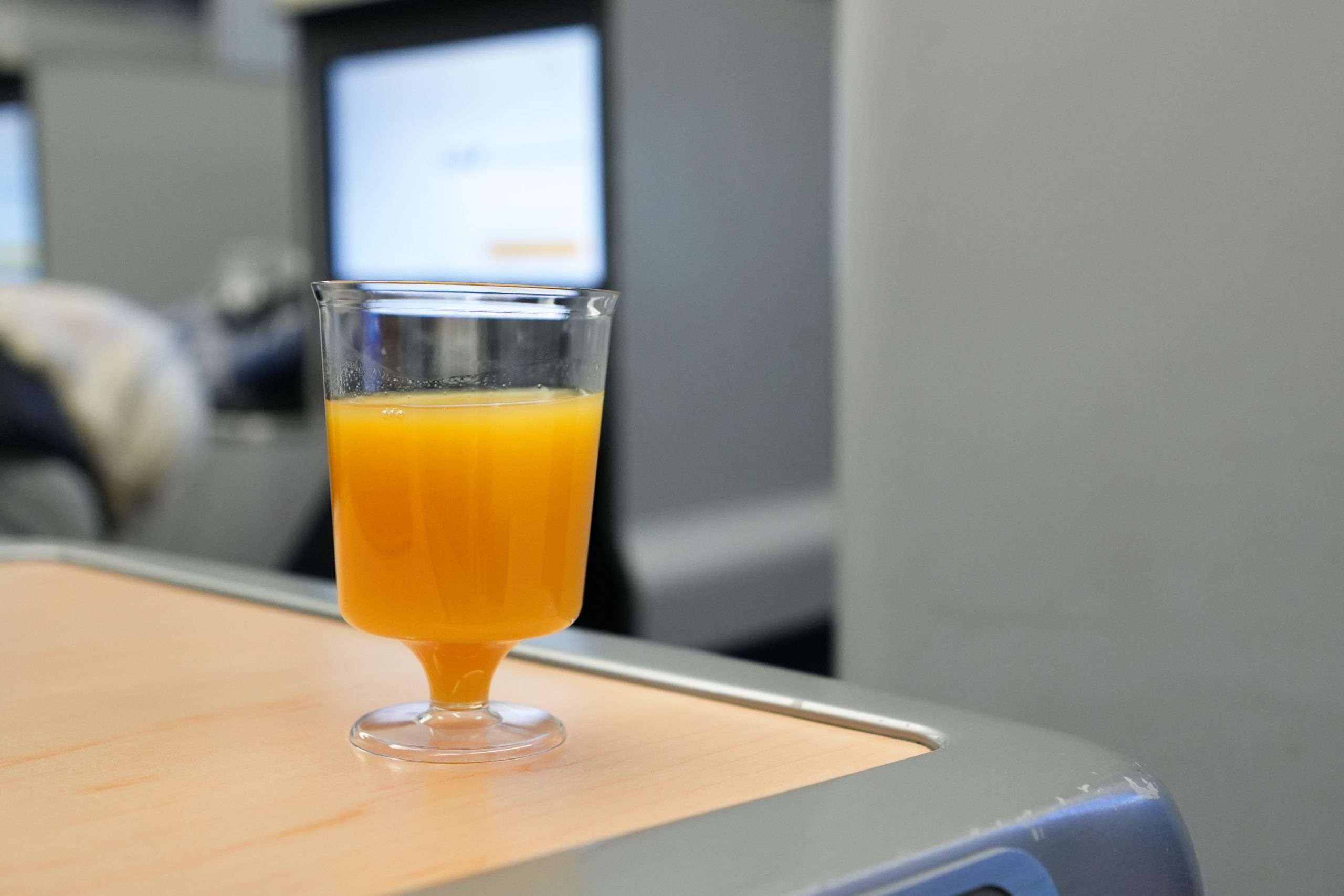 Welcome drink served on ANA Business Class: Orange Juice