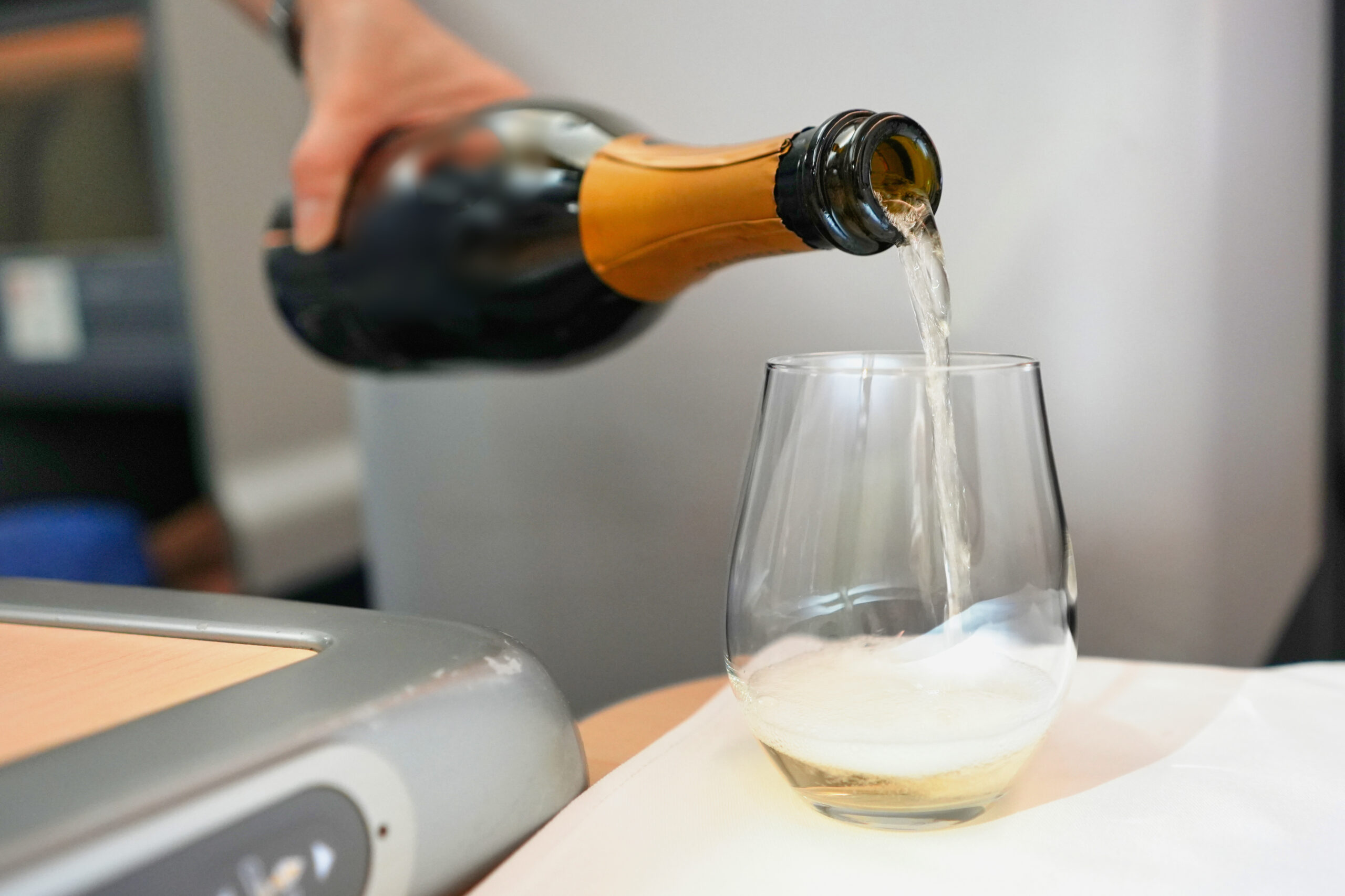 First drink: Champagne on ANA Business Class